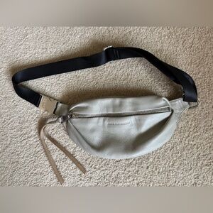Aimee Kestenberg Light Gray Pebbled Leather Crossbody Belt Bag with Black Strap